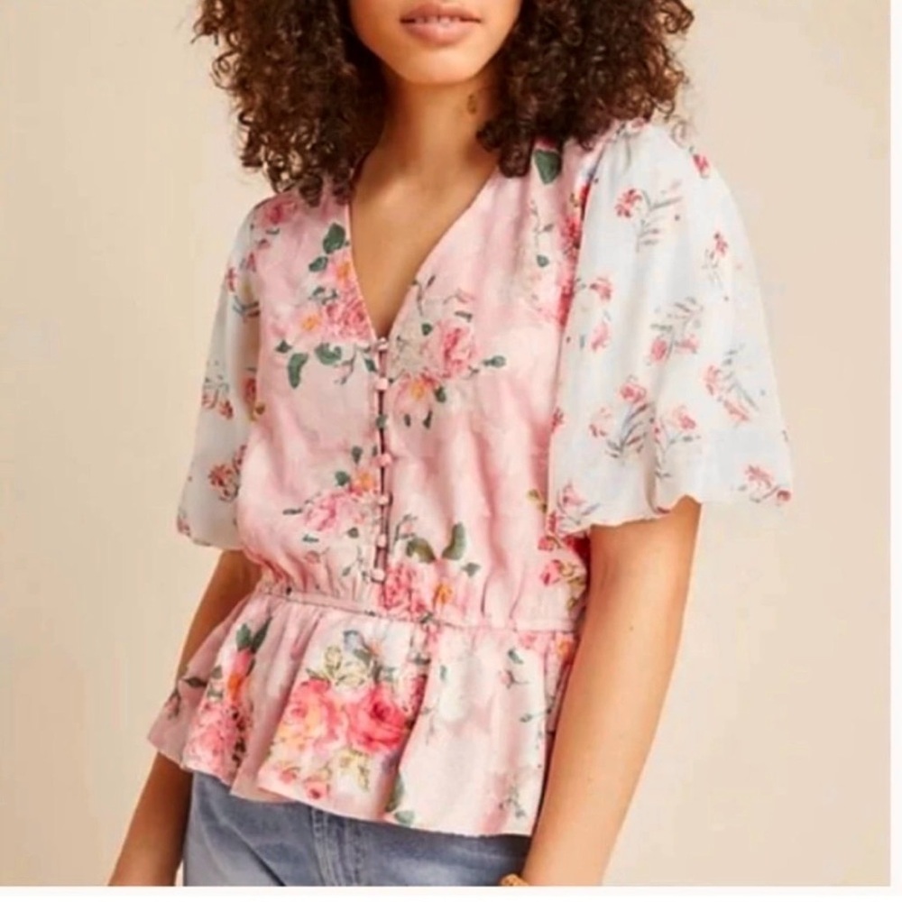 Anthropologie Hemant & Nandita Rose Garden Blouse NWOT Size XS